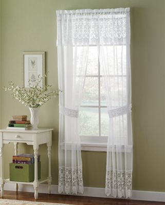 lacey window panels with attached valance