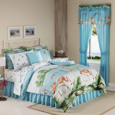 Flamingo Bed Set Valance Panel Pair And Accent Pillow