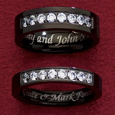 Hers and His Black Titanium Band With Cubic Zirconia Accent