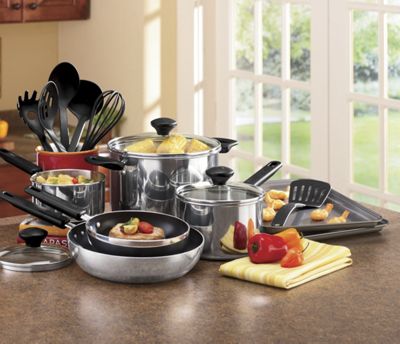 16 Piece Non Stick Stainless Steel Cookware Set by Farberware