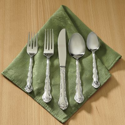Flatware , 45-Piece Rose Cascade Set with Personalized Chest