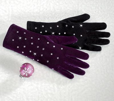 Gloves Rhinestone Studded Velvet