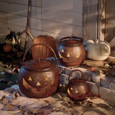 Set Of 3 Metal Jack O Lanterns