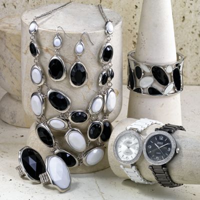 Black and White Jewelry and Crystal Bracelet Watch