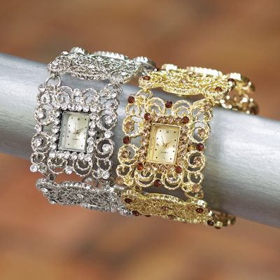 filigree crystal bracelet watch