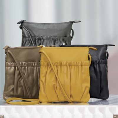 rouched leather handbag