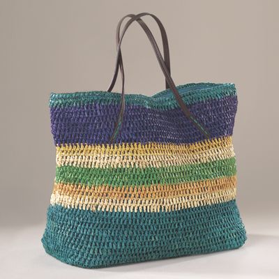 stripe straw tote