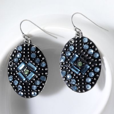 oval blue crystal earrings
