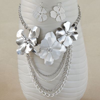floral crystal necklace and earring set