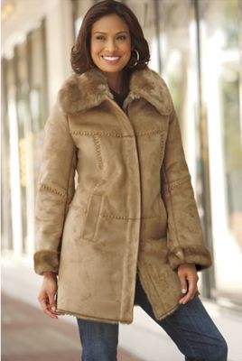 Faux Suede faux Fur Whipstitch Jacket