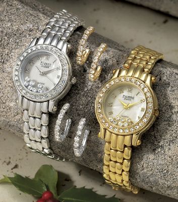 Watch And Earring Set Round Crystal