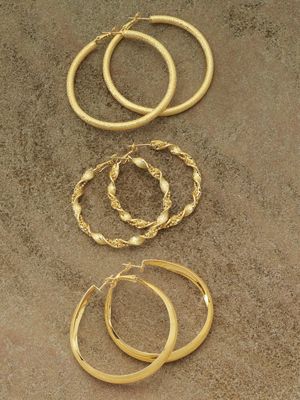Earrings 3 Pair Large Hoops