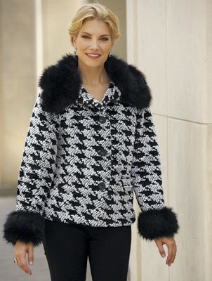 Houndstooth Faux Fur Jacket