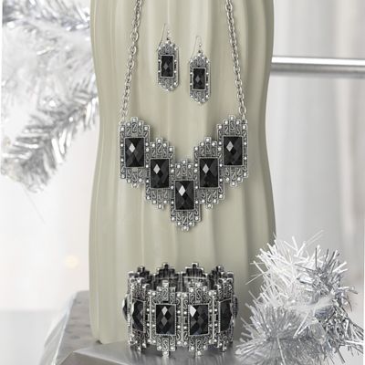 Faux Marcasite Necklace Stretch Bracelet and Earrings