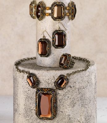 Faceted Stone Necklace Earrings and Ring