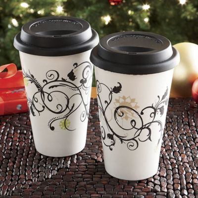Set Of 2 Ceramic Travel Mugs