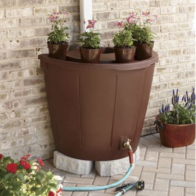 Rain Barrel With Planter Pots