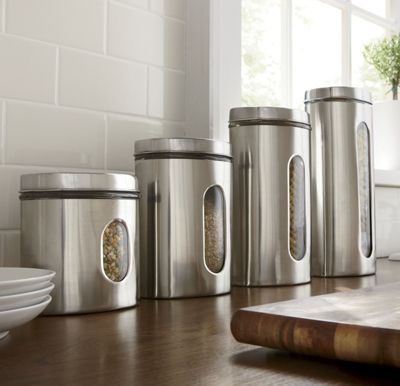 Set Of 4 Stainless Steel Canisters
