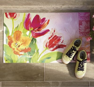 spring tulips outdoor mat