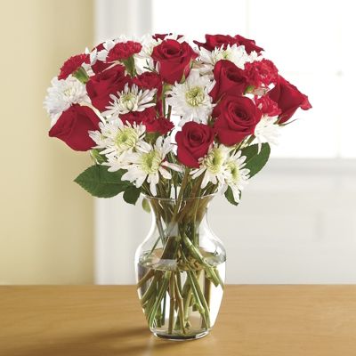 Red Roses With Carnations and Mums