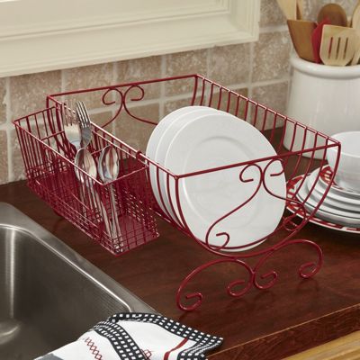 metal dish drainer with utensil caddy