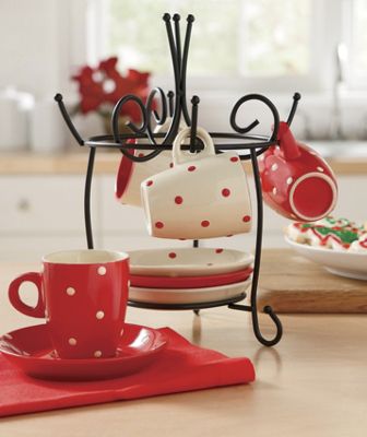 Espresso Set & Rack, Polka Dot 8-Piece
