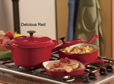 5 Piece Cast Iron Cookware Set Red