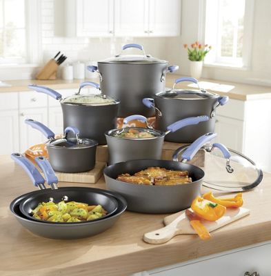 rachael ray periwinkle hard anodized nonstick cookware set