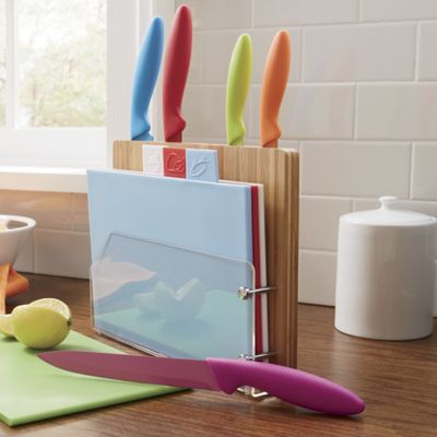 10 pc knife block cutting board set