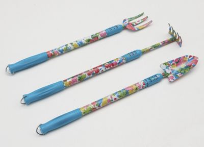 set of 3 floral extended handle garden tools