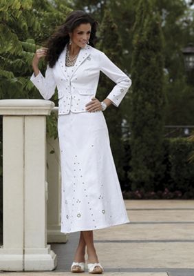 Studded White Denim Jacket And Skirt