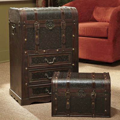 Set Of 2 Faux Leather Storage Trunks
