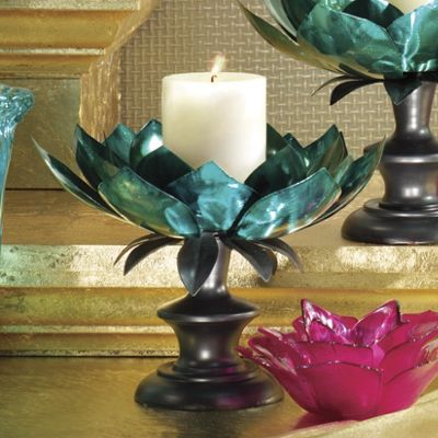 Teal Flower Candleholder