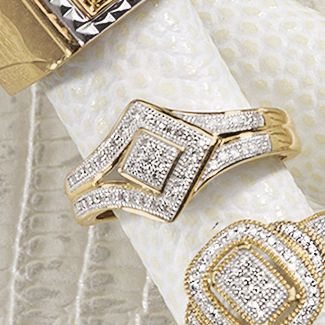 Ring 10K Gold Diamond Double Cluster Frame