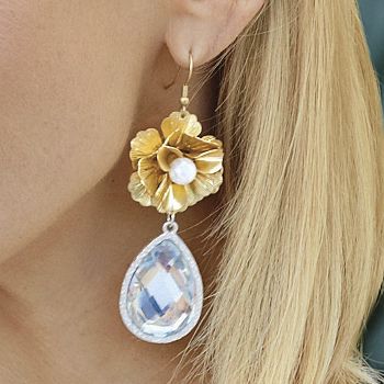 Two tone Floral Teardrop Earrings