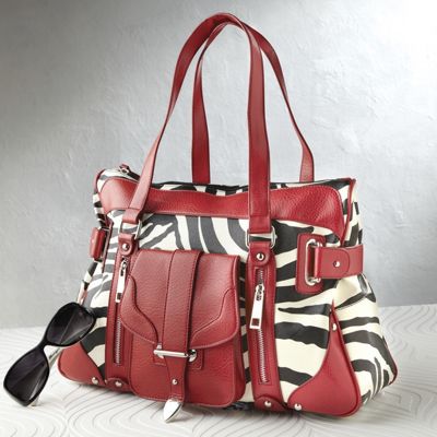 Red Trimmed Zebra Print Handbag