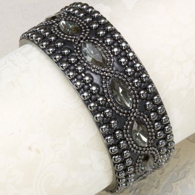 Beaded Faceted Black Bangle