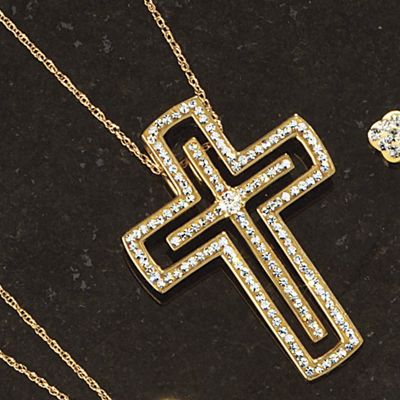 swarovski crystal micro pave double cross pendant