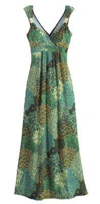 peacock print maxi dress