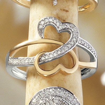 postpaid 10k gold diamond two tone double heart ring