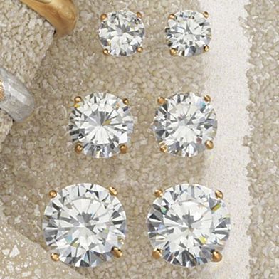 cubic zirconia 3 pair post earring set