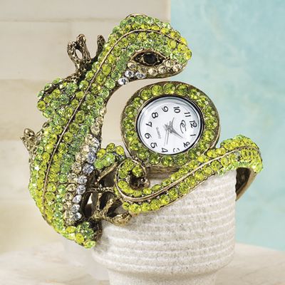 crystal gecko hinged bangle watch