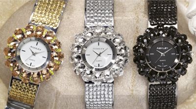 sunburst rhinestone hinged bangle watch