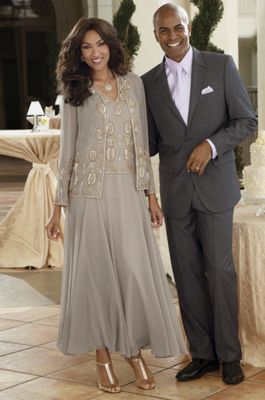 champagne beaded 2 piece gown and jacket