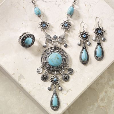 Faux Turquoise Med Drop Necklace