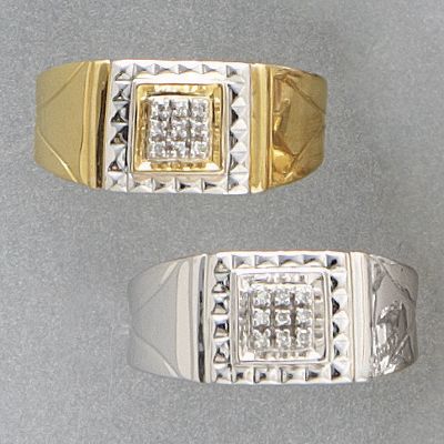 10K Gold Diamond Square Cluster MenS Ring