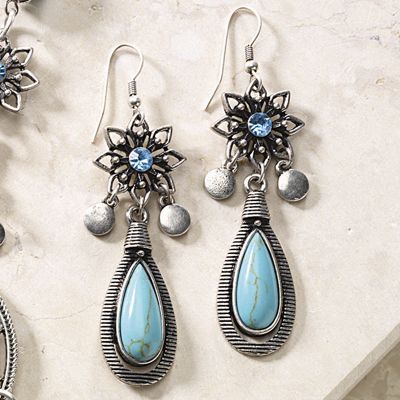 Faux Turquoise Drop Wire Earrings