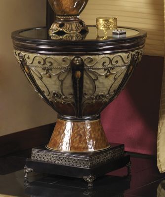 Drum Nightstand With Mirror Top