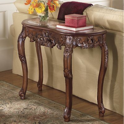 Hand Carved Marble Topped Sofa Table