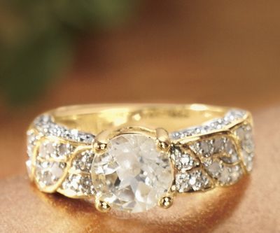 Ring White Topaz Round Side Gallery With Diamond Accents